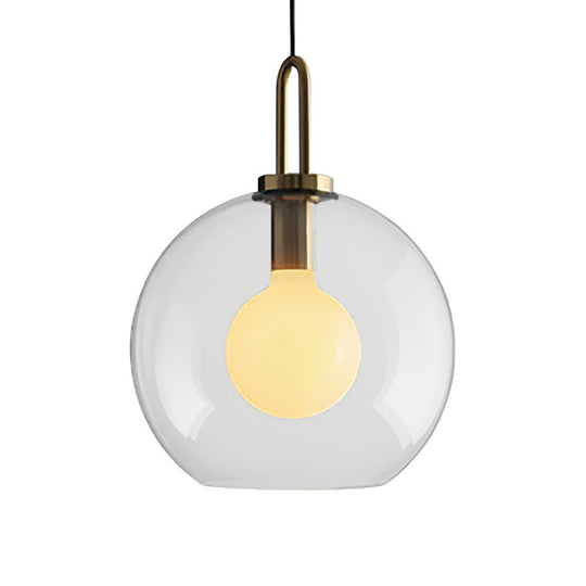 Modern Brass Pendant Lamp with Clear/Smoky Glass Shade - 1 Light, 8"/10"/12" Wide