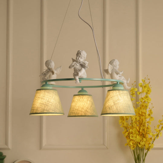 Green Rustic Style Ring Villa Chandelier with Bird & Tapered Shade