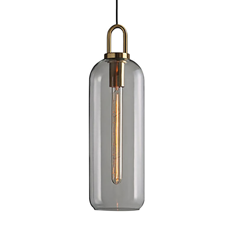 Post-Modern Dining Room Pendant Light with Clear/Smoky Glass Shade - 1 Light, 5"/6" Wide