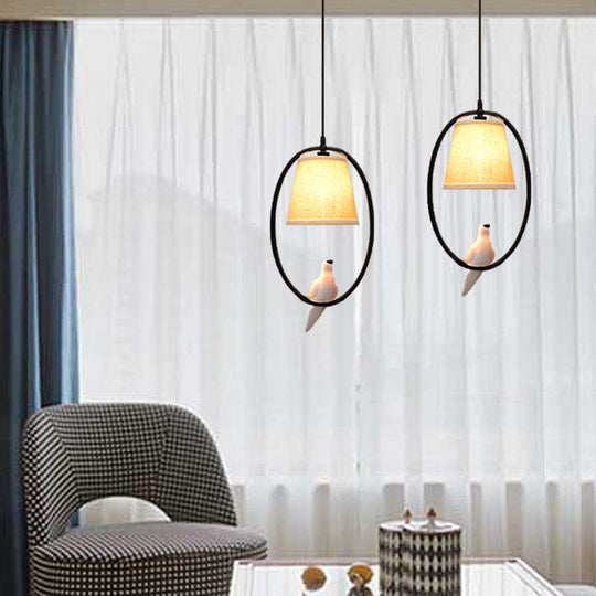 Rustic Beige Oval Pendant Light for Cafes and Restaurants - 2 Head Pigeon Metal Hanging Light