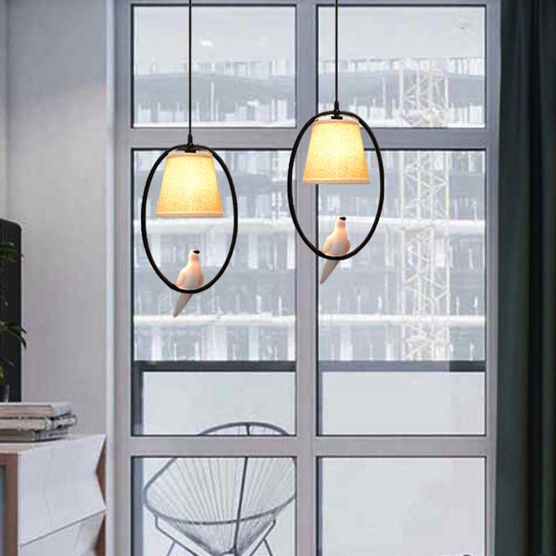 Rustic Beige Oval Pendant Light for Cafes and Restaurants - 2 Head Pigeon Metal Hanging Light