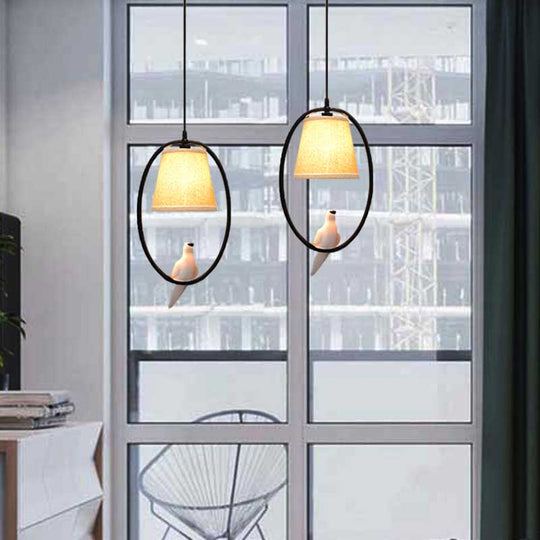 Rustic Beige Oval Pendant Light for Cafes and Restaurants - 2 Head Pigeon Metal Hanging Light