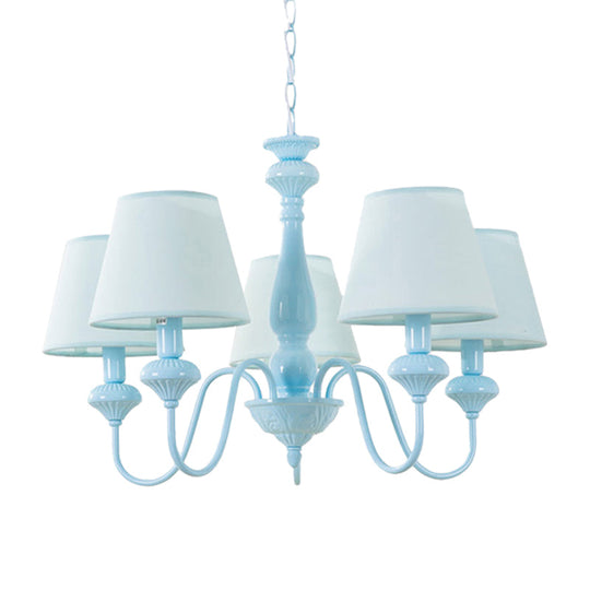 Modern Fabric Tapered Chandelier Light in Blue for Balcony Restaurant