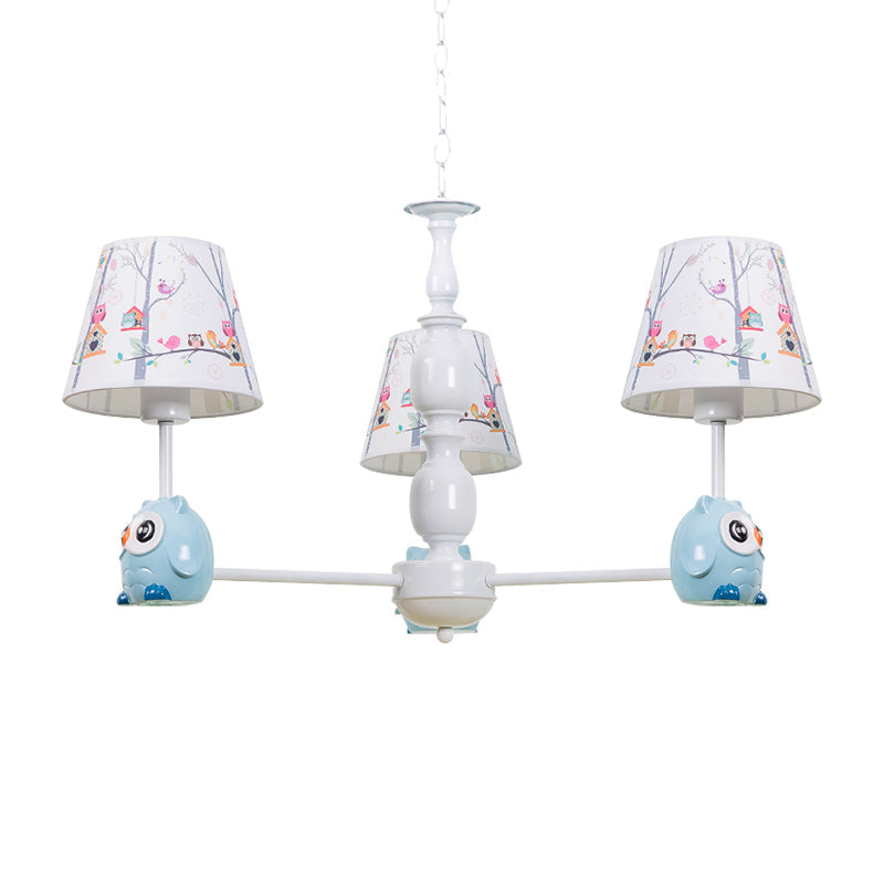 Blue Owl Suspension Light - Cartoon Metal Chandelier for Nursing Room