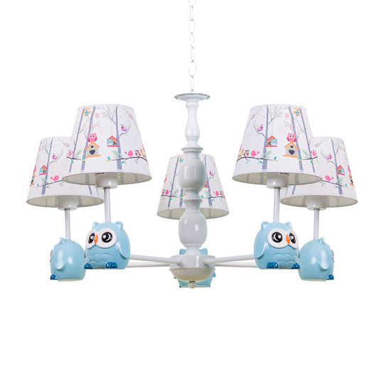 Blue Owl Suspension Light - Cartoon Metal Chandelier for Nursing Room