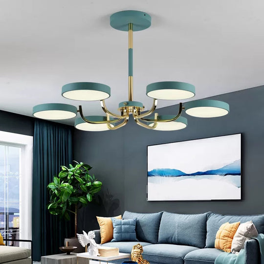 Stylish Round Macaron Chandelier - Acrylic and Wood - Perfect for Study Room - 6 Heads - Ceiling Pendant