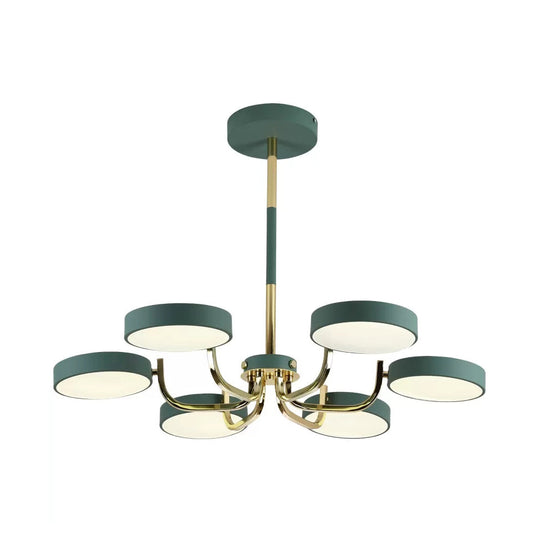Stylish Round Macaron Chandelier - Acrylic and Wood - Perfect for Study Room - 6 Heads - Ceiling Pendant