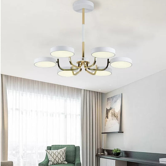 Stylish Round Macaron Chandelier - Acrylic and Wood - Perfect for Study Room - 6 Heads - Ceiling Pendant