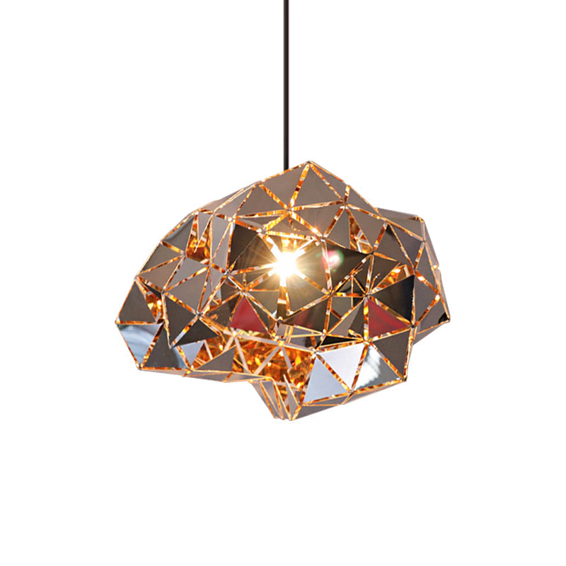 Metallic Polyhedron Pendant Light - Modern Hanging Lamp for Dining Table - 1 Light