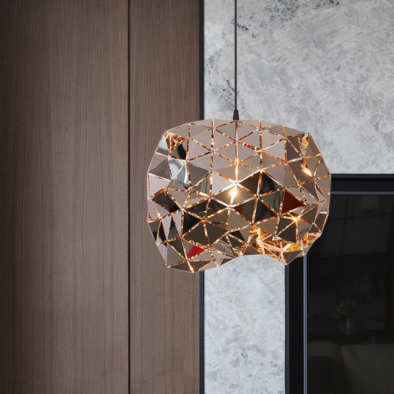 Metallic Polyhedron Pendant Light - Modern Hanging Lamp for Dining Table - 1 Light