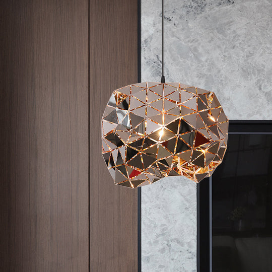 Metallic Polyhedron Pendant Light - Modern Hanging Lamp for Dining Table - 1 Light