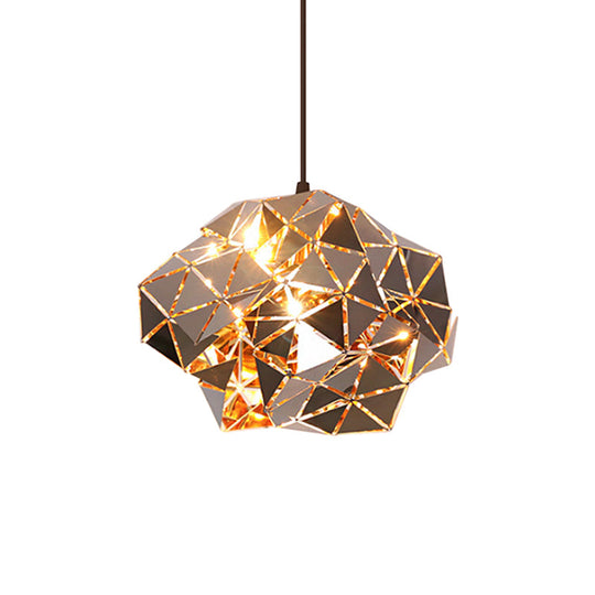 Metallic Polyhedron Pendant Light - Modern Hanging Lamp for Dining Table - 1 Light