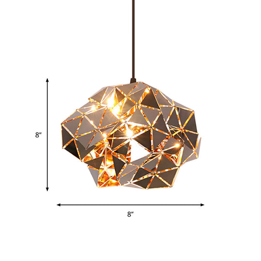 Metallic Polyhedron Pendant Light - Modern Hanging Lamp for Dining Table - 1 Light