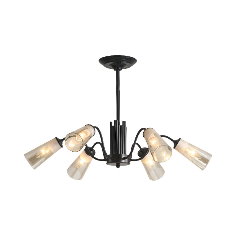 Modern Black Metal Branch Chandelier Light with Glass Tapered Shade - Perfect for Living Room - Available in 3/6/8 Lights