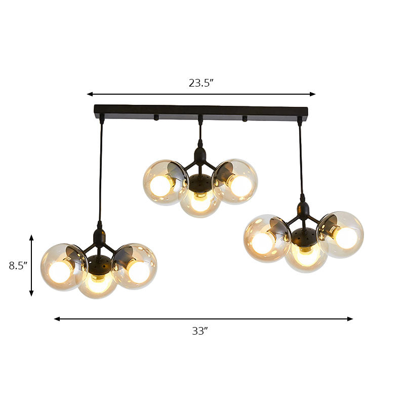 Modern Black Clear Glass Round Cluster Hanging Ceiling Lamp with Linear Design - Multiple Lights