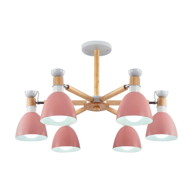 Metal Macaron Chandelier for Kids Bedroom - 6-Light Bowl Shade Ceiling Light