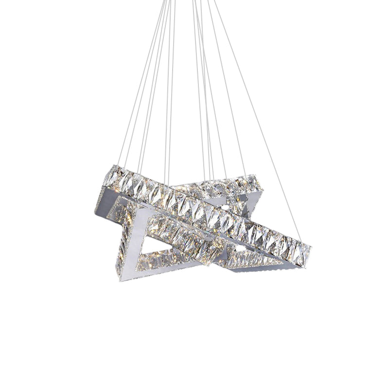 Square Crystal Hanging Chandelier - Modern Chrome LED Drop Light for Bedroom (16"/19.5")