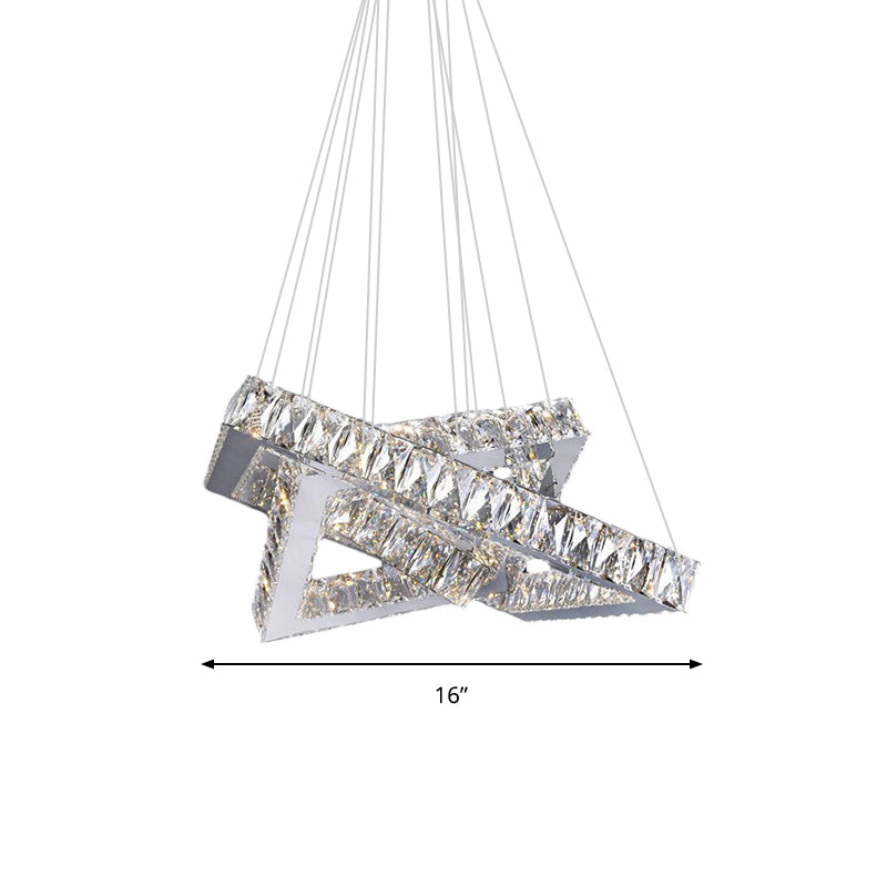 Square Crystal Hanging Chandelier - Modern Chrome LED Drop Light for Bedroom (16"/19.5")