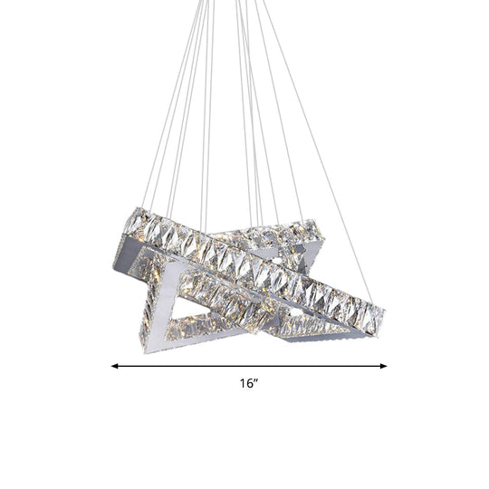 Square Crystal Hanging Chandelier - Modern Chrome LED Drop Light for Bedroom (16"/19.5")