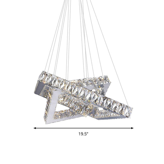 Square Crystal Hanging Chandelier - Modern Chrome LED Drop Light for Bedroom (16"/19.5")