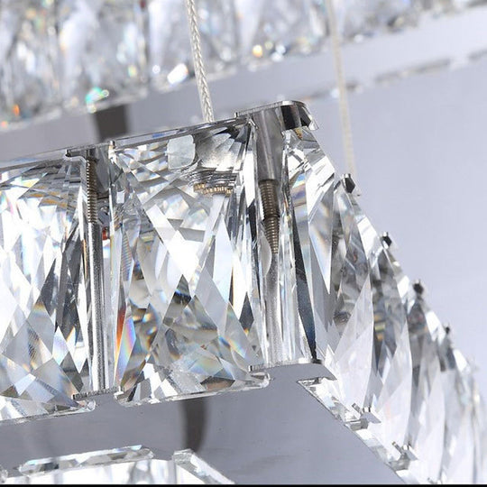 Square Crystal Hanging Chandelier - Modern Chrome LED Drop Light for Bedroom (16"/19.5")