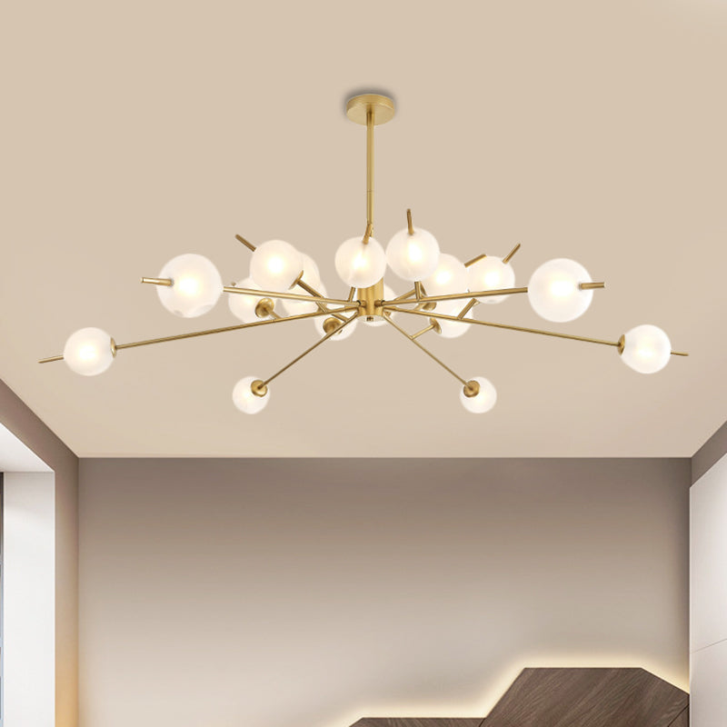 Modern Black & Gold Branch Chandelier - Bubble Shade - 18 Lights - Frosted Glass