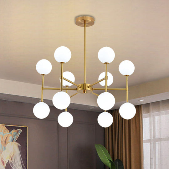 Modern Black/Gold Bubble Shade Chandelier with Opal Glass - 12 Light Ceiling Pendant for Living Room Lighting