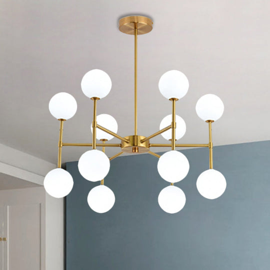 Modern Black/Gold Bubble Shade Chandelier with Opal Glass - 12 Light Ceiling Pendant for Living Room Lighting