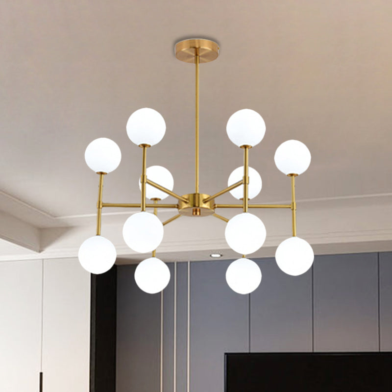Modern Black/Gold Bubble Shade Chandelier with Opal Glass - 12 Light Ceiling Pendant for Living Room Lighting
