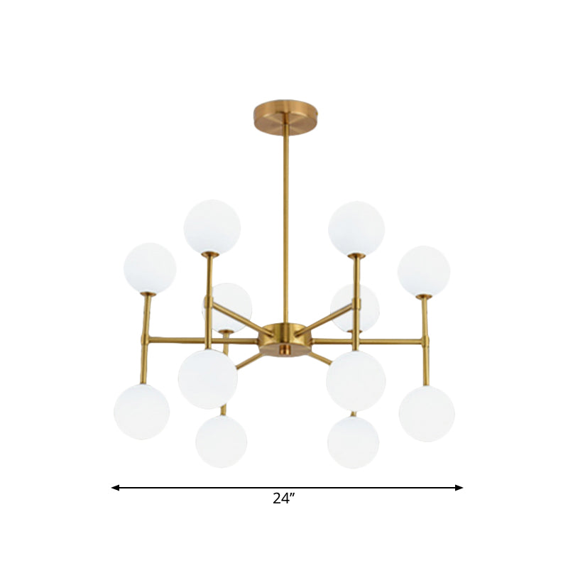 Modern Black/Gold Bubble Shade Chandelier with Opal Glass - 12 Light Ceiling Pendant for Living Room Lighting