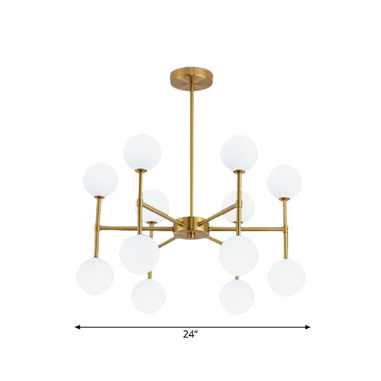 Modern Black/Gold Bubble Shade Chandelier with Opal Glass - 12 Light Ceiling Pendant for Living Room Lighting