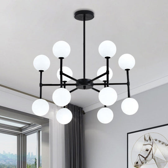 Modern Black/Gold Bubble Shade Chandelier with Opal Glass - 12 Light Ceiling Pendant for Living Room Lighting