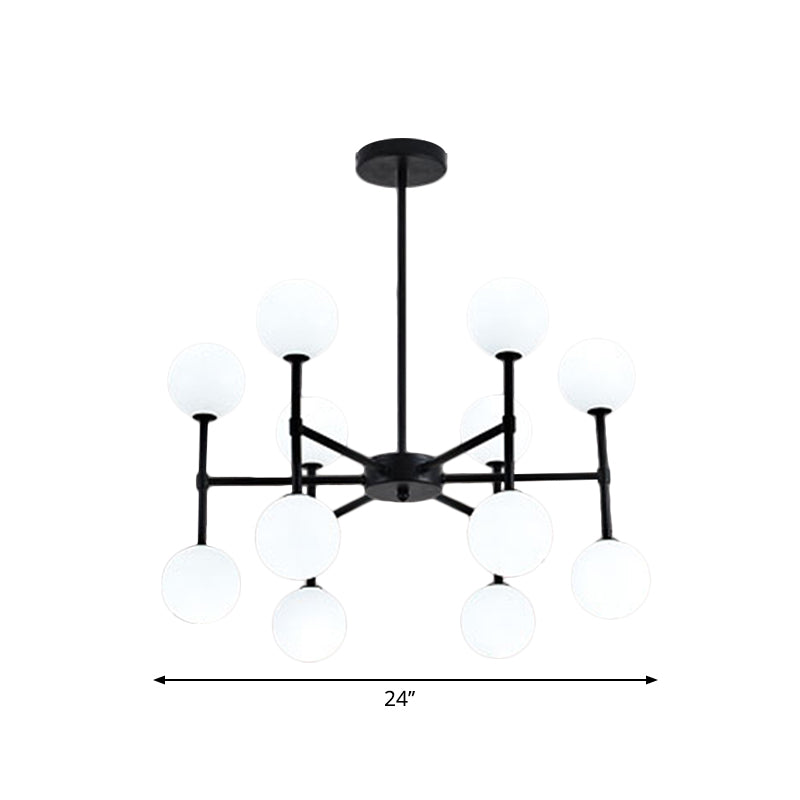 Modern Black/Gold Bubble Shade Chandelier with Opal Glass - 12 Light Ceiling Pendant for Living Room Lighting