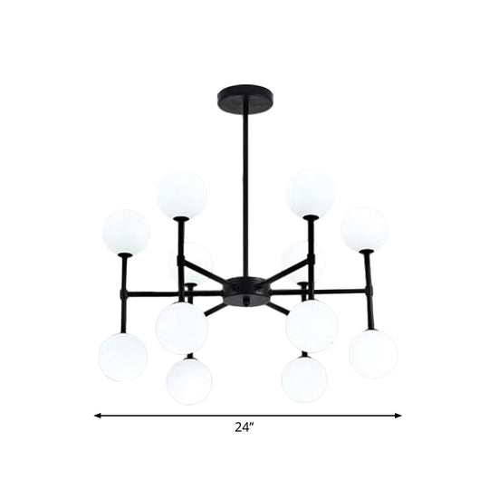 Modern Black/Gold Bubble Shade Chandelier with Opal Glass - 12 Light Ceiling Pendant for Living Room Lighting