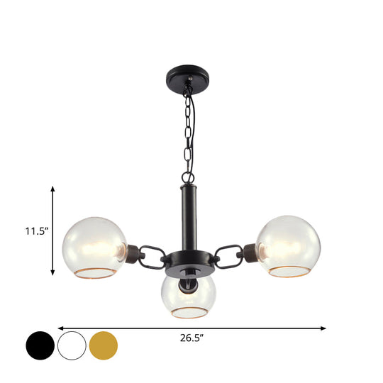 Modern Globe Chandelier: Black/Gold/White | 3/6 Light Pendant for Living Room