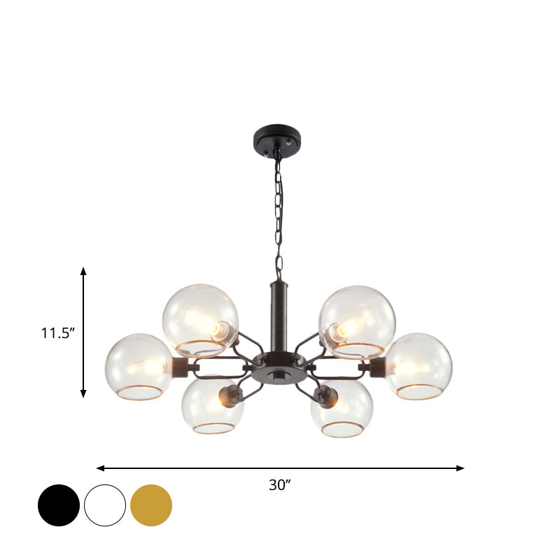 Modern Globe Chandelier: Black/Gold/White | 3/6 Light Pendant for Living Room
