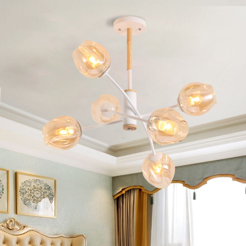 Branch Chandelier with Glass Shades: Restaurant Suspension Lamp (6/8 Lights) in Amber/Blue