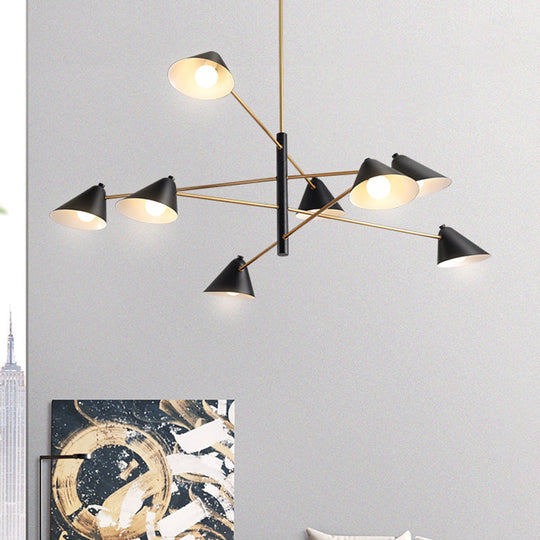 Contemporary Black Cone Shade Chandelier Light - 4/6/8 Lights - Modern Hanging Lamp for Sitting Room