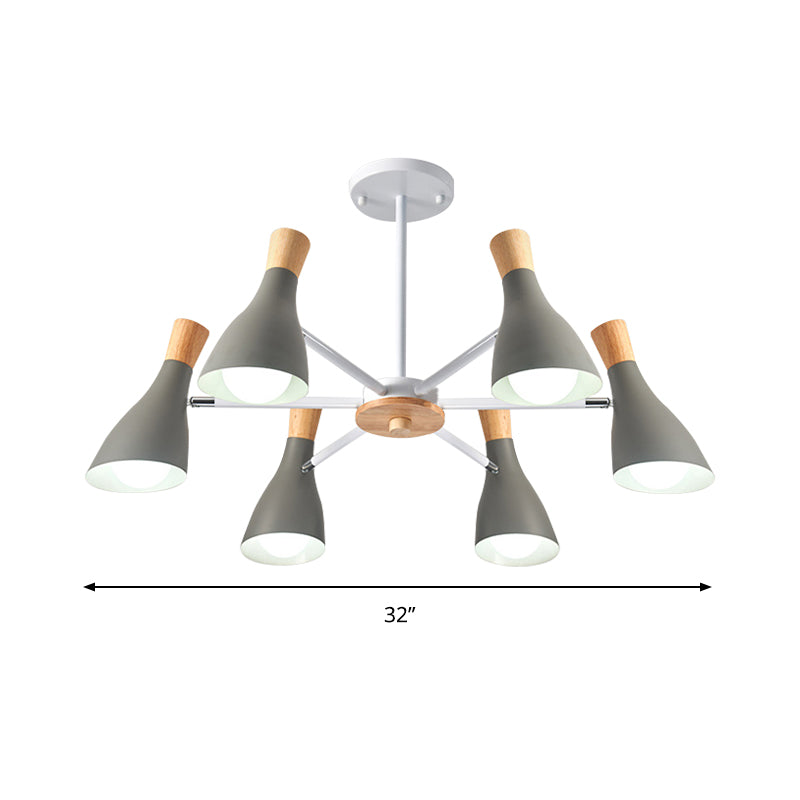 Nordic Style Metal Chandelier with 6 Lights for Girls Bedroom or Cloth Shop