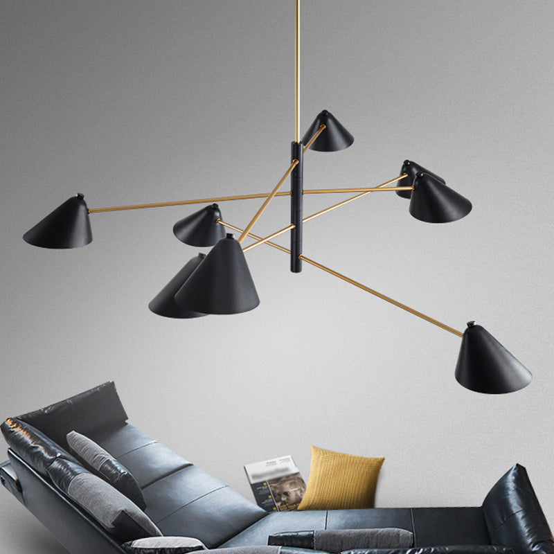 Contemporary Black Cone Shade Chandelier Light - 4/6/8 Lights - Modern Hanging Lamp for Sitting Room