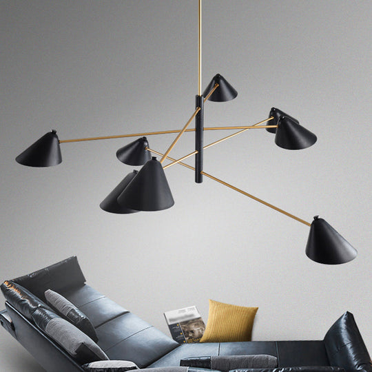 Contemporary Black Cone Shade Chandelier Light - 4/6/8 Lights - Modern Hanging Lamp for Sitting Room