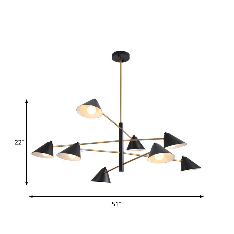 Contemporary Black Cone Shade Chandelier Light - 4/6/8 Lights - Modern Hanging Lamp for Sitting Room