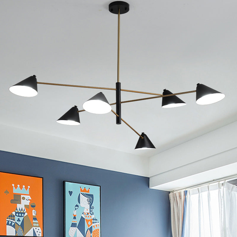 Contemporary Black Cone Shade Chandelier Light - 4/6/8 Lights - Modern Hanging Lamp for Sitting Room