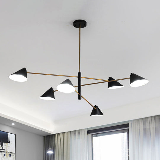 Contemporary Black Cone Shade Chandelier Light - 4/6/8 Lights - Modern Hanging Lamp for Sitting Room