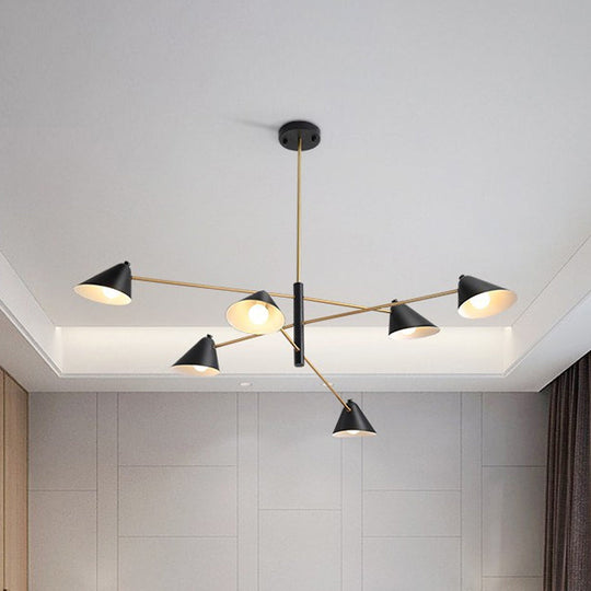 Contemporary Black Cone Shade Chandelier Light - 4/6/8 Lights - Modern Hanging Lamp for Sitting Room