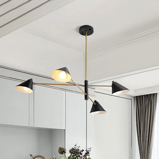 Contemporary Black Cone Shade Chandelier Light - 4/6/8 Lights - Modern Hanging Lamp for Sitting Room