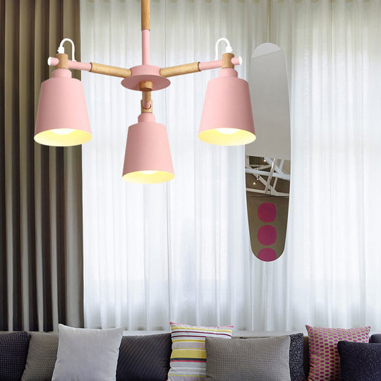 Nordic Contemporary Hanging Light - Cloth Shop Bucket Chandelier with Metal Frame (3 Lights)