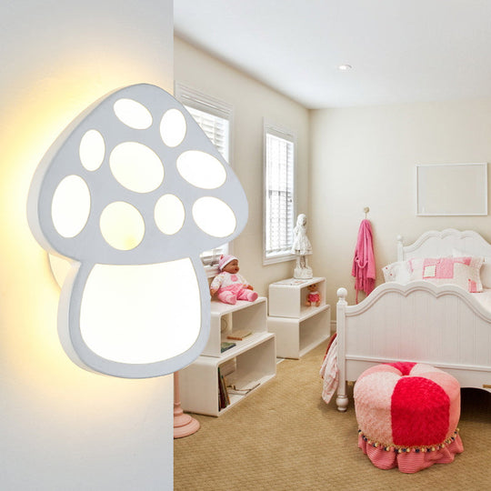 Mushroom LED Wall Light for Kids' Foyer and Bathroom - Slim Design, Acrylic Material, White Glow