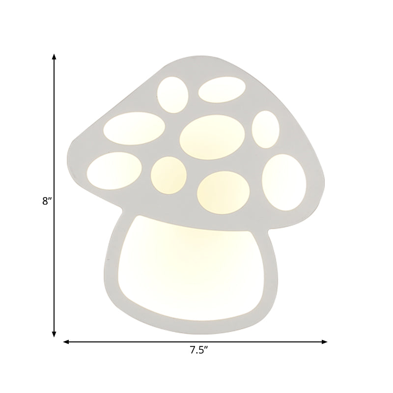 Mushroom LED Wall Light for Kids' Foyer and Bathroom - Slim Design, Acrylic Material, White Glow