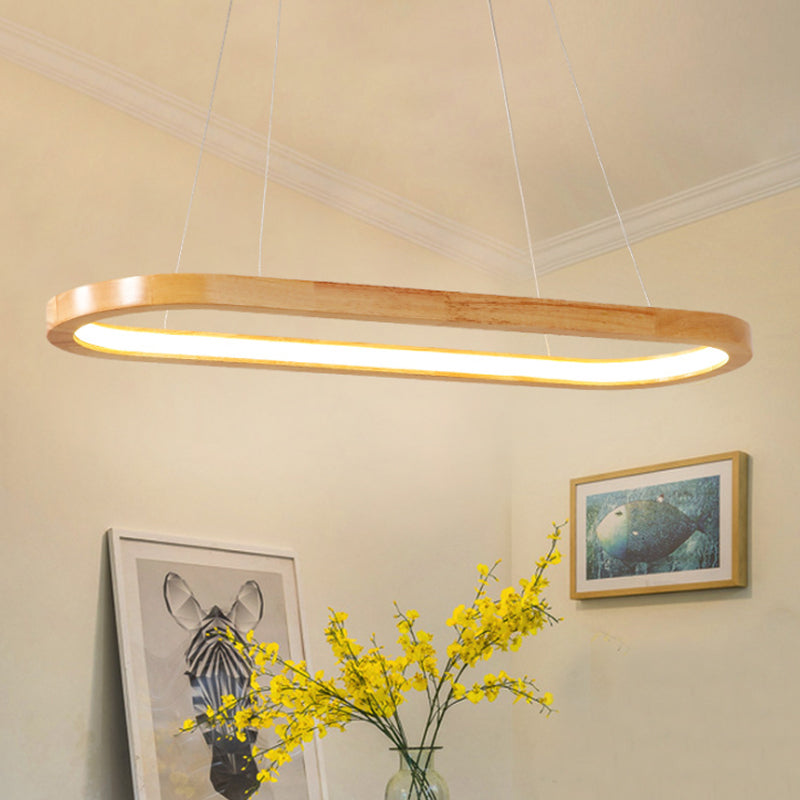 Nordic Wooden Chandelier LED Pendant Light - Wide Oval Design - Ideal for Dining Room Décor